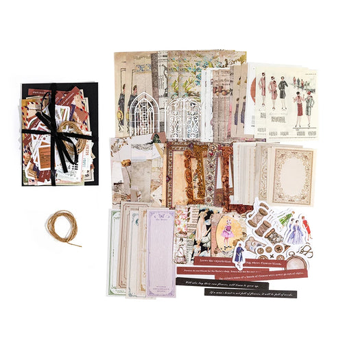 JIANQI 85pcs Vintage Decor Scrapbook Sticker Materials Paper Combo Kit
