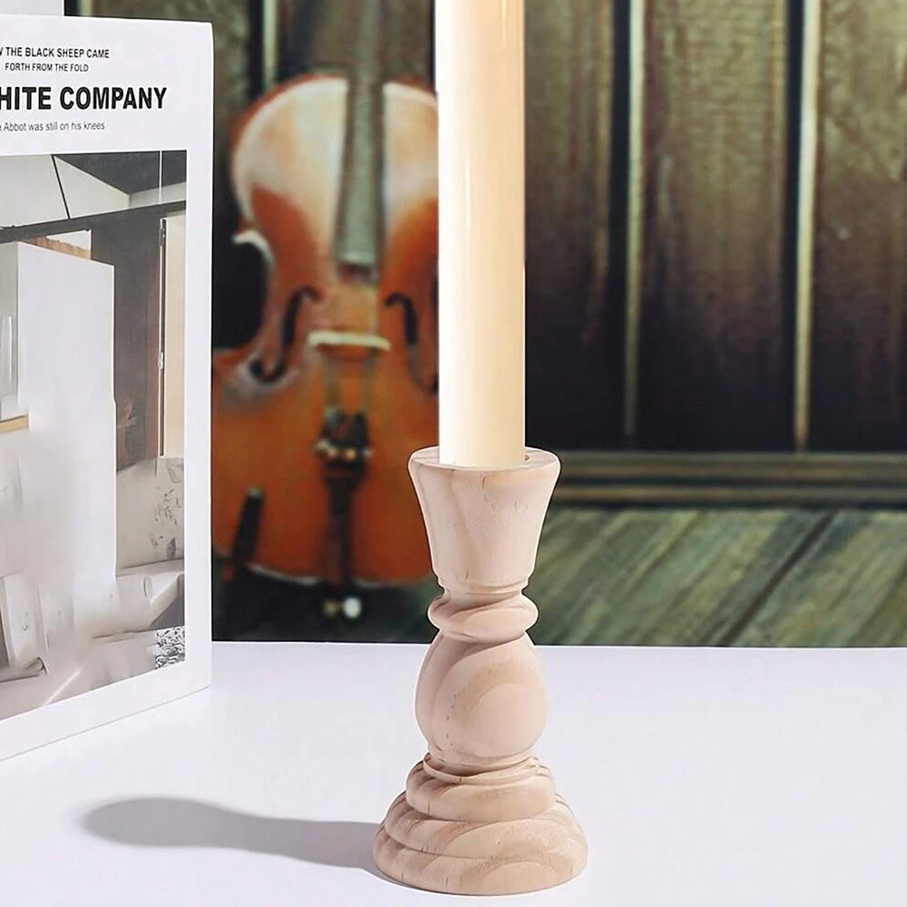 Wooden Candlesticks Unfinished Wood Candle Holder Pillar Taper Candle