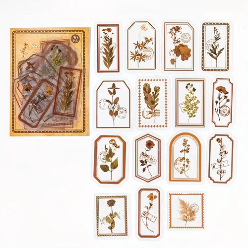 30pcs Vintage Flower Plant Leaf Hand Account DIY Decorative Sticker
