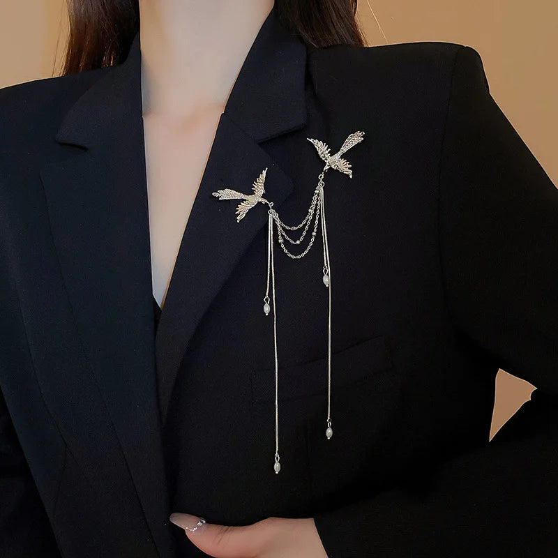 New Chinese Phoenix Pearl Fringe Brooches for Women Vintage Style