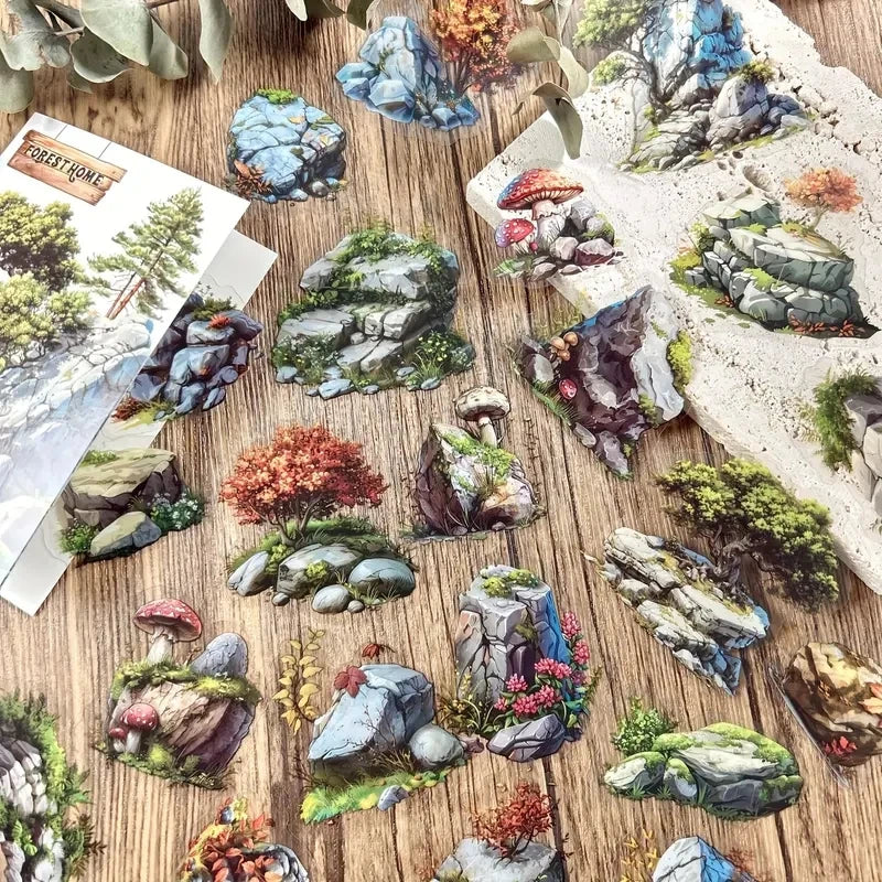 25 pcs Forest animals and stones Stickers aesthetic Decorative Diary
