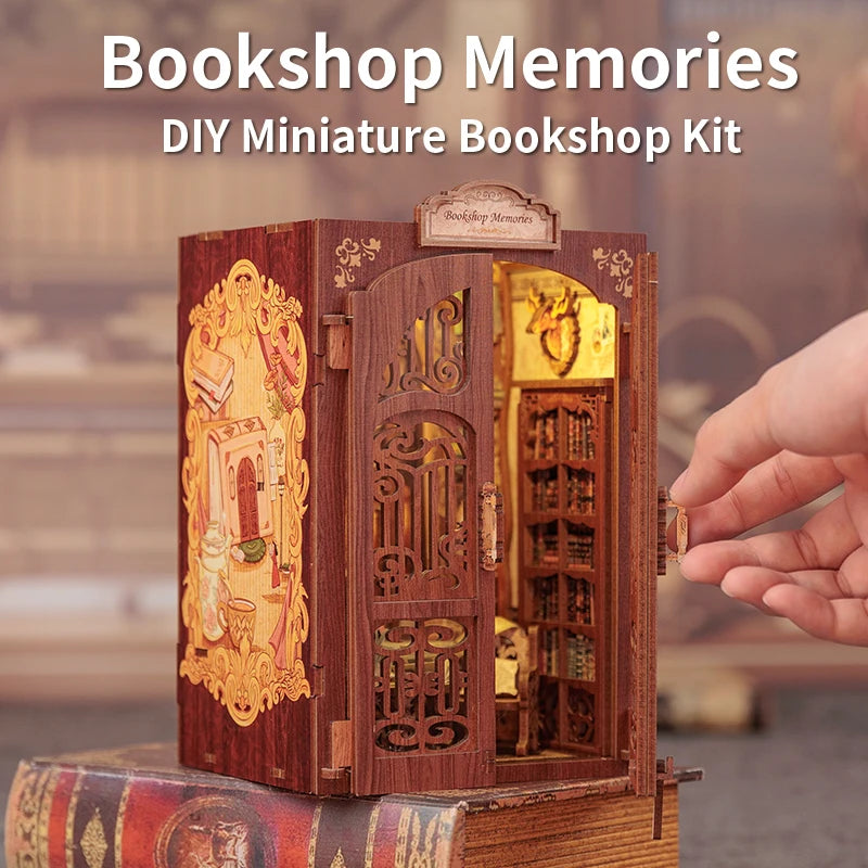 CUTEBEE DIY Book Nook Kit Miniature Wooden Dollhouse with Light