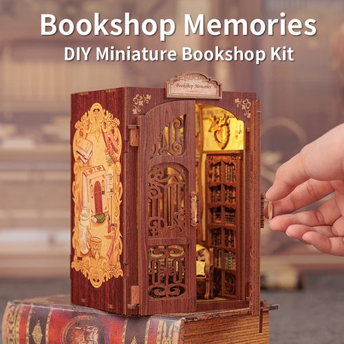 CUTEBEE DIY Book Nook Kit Miniature Wooden Dollhouse with Lights