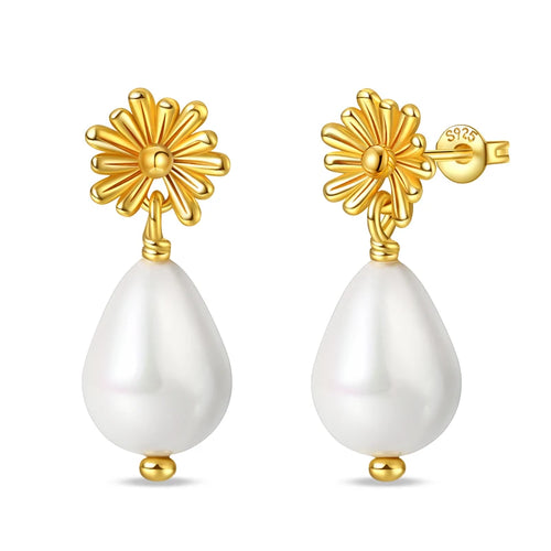 Classic Earrings 925 Silver Stars Moons Pearls Bees Golden Hoop