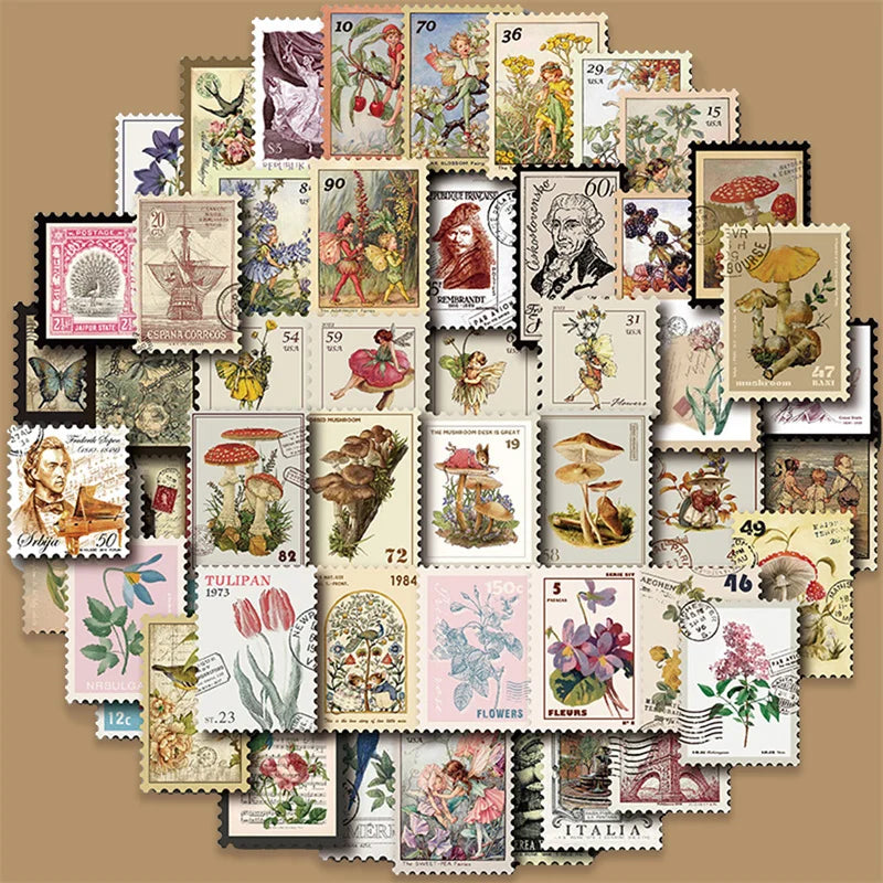 All Different Vintage Postage Stamp Stickers Set 10 20 50 Pieces Not Real Stamps For Crafts