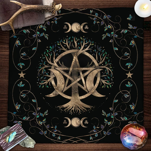 Tree Of Life Tarot Card Tablecloth Moon Phase Plants Table Cloth For