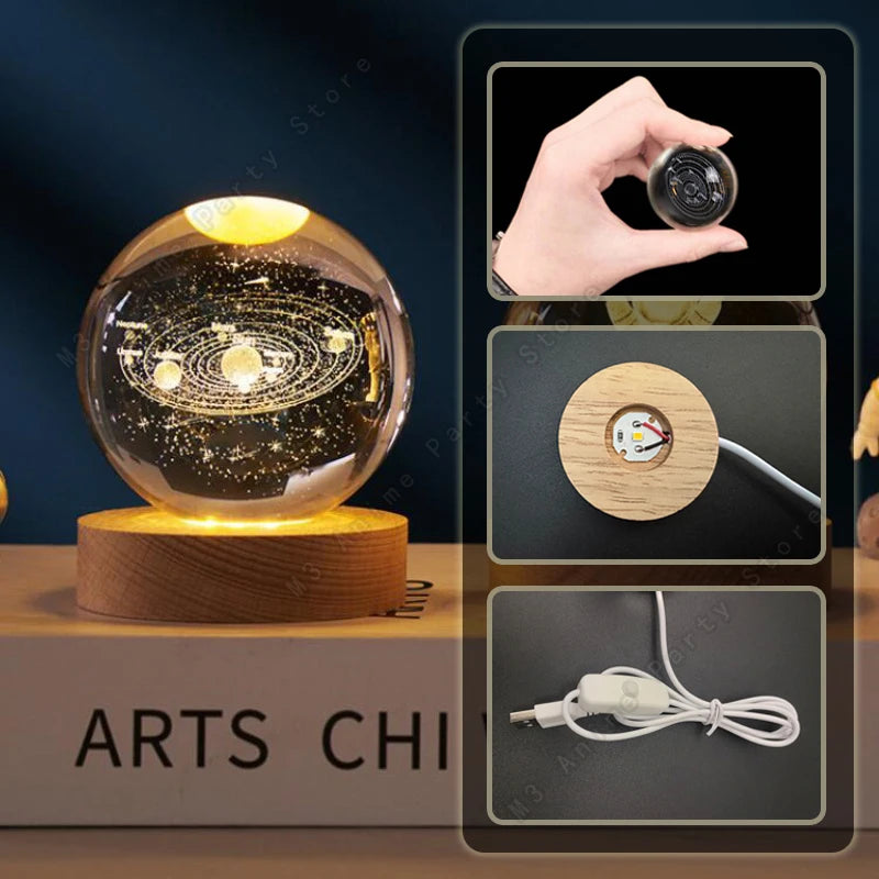 Unique 3D Crystal Ball Night Light Led Lamp Bedside Table Glowing