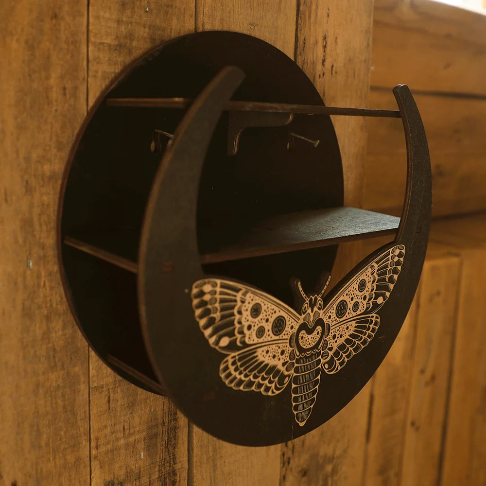 Shelf for Crystal Display Multi Layered Wooden Stand Moon Butterfly