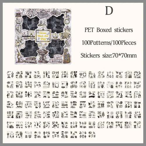 Journamm 100pcs/pack Vintage Decor Sticker Gift Box Set Waterproof PET