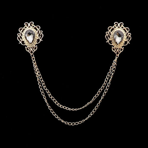 Fashion Gentleman Tassel Brooch For Men Suit Shirt Collar Crystal