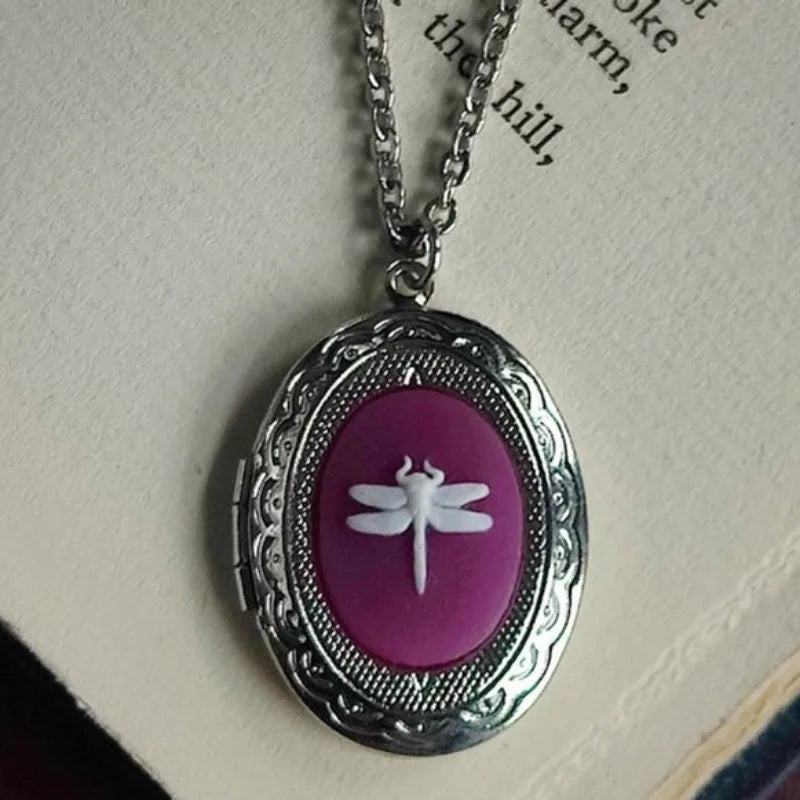 Gothic Vintage Black Red Purple Dragonfly Pendant Necklace Women's