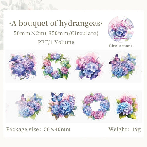 50mm*2m Floral Stickers PET Tapes Collage Junk Journal DIY Scrapbook