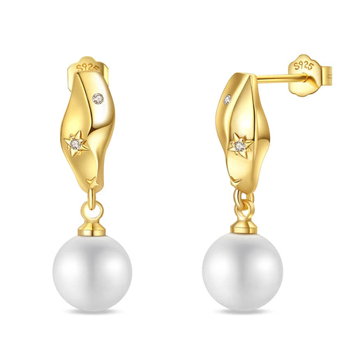 Classic Earrings 925 Silver Stars Moons Pearls Bees Golden Hoop