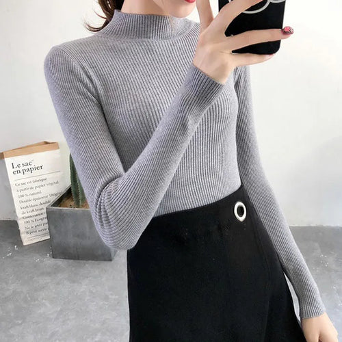Moonlit Mock Neck Knit Sweater For Women Vintage Solid Knitwear Cozy Everyday Pullover