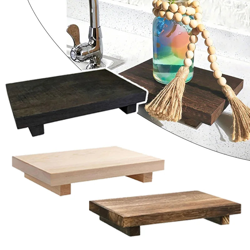 Retro Wooden Bathroom Tray Vanity Hands Soap Scented Candle Storage