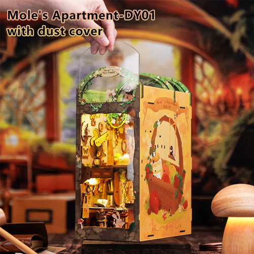 CUTEBEE Book Nook Kit DIY Doll House with LED Light Bookshelf Insert