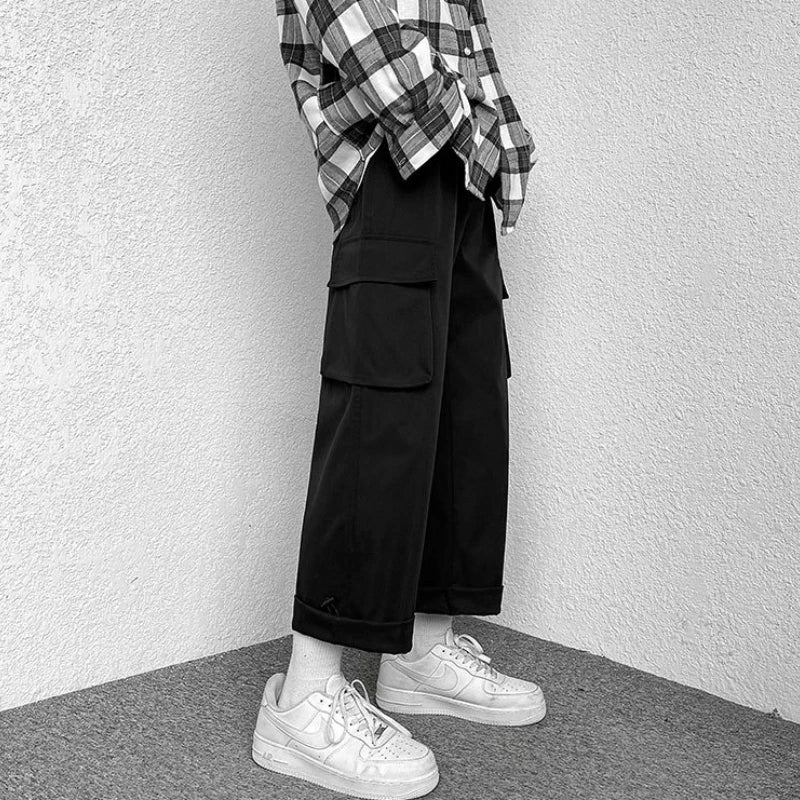 Fashion brand Japanese loose straight leg workwear pants for men's
