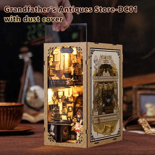 CUTEBEE Book Nook Kit DIY Doll House with LED Light Bookshelf Insert