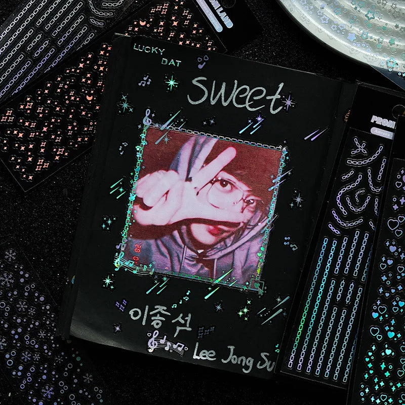 12 Pieces Long Strip Bronzing Laser Labels Stickers Adhesive For Diy Diary And Craft Projects