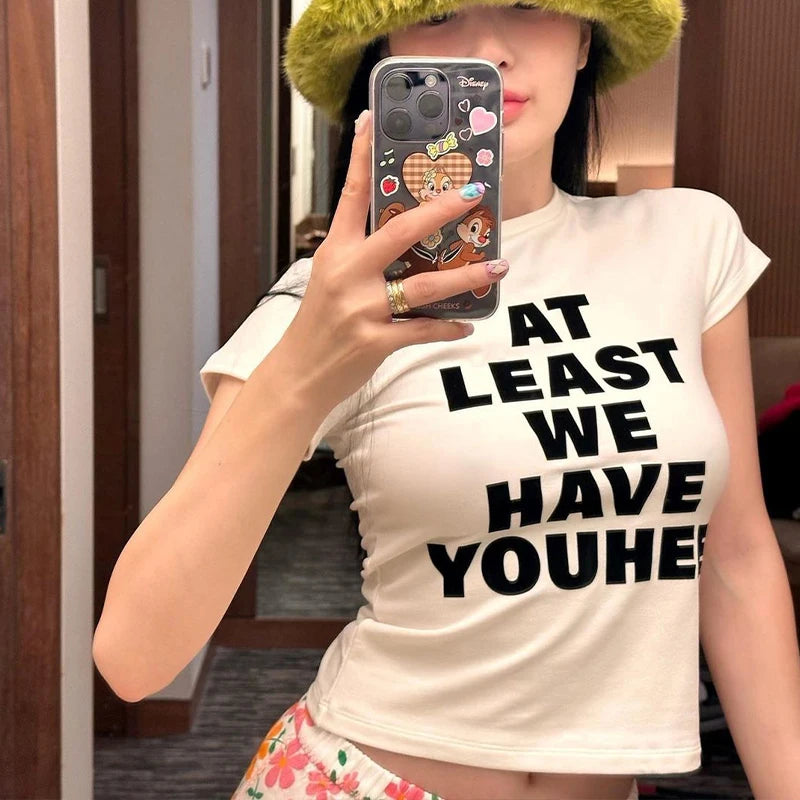 Women T-Shirt Y2k Tops Crop Top Letter 2000s Harajuku Summer Korean