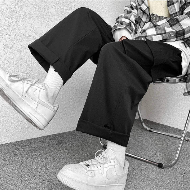 Fashion brand Japanese loose straight leg workwear pants for men's