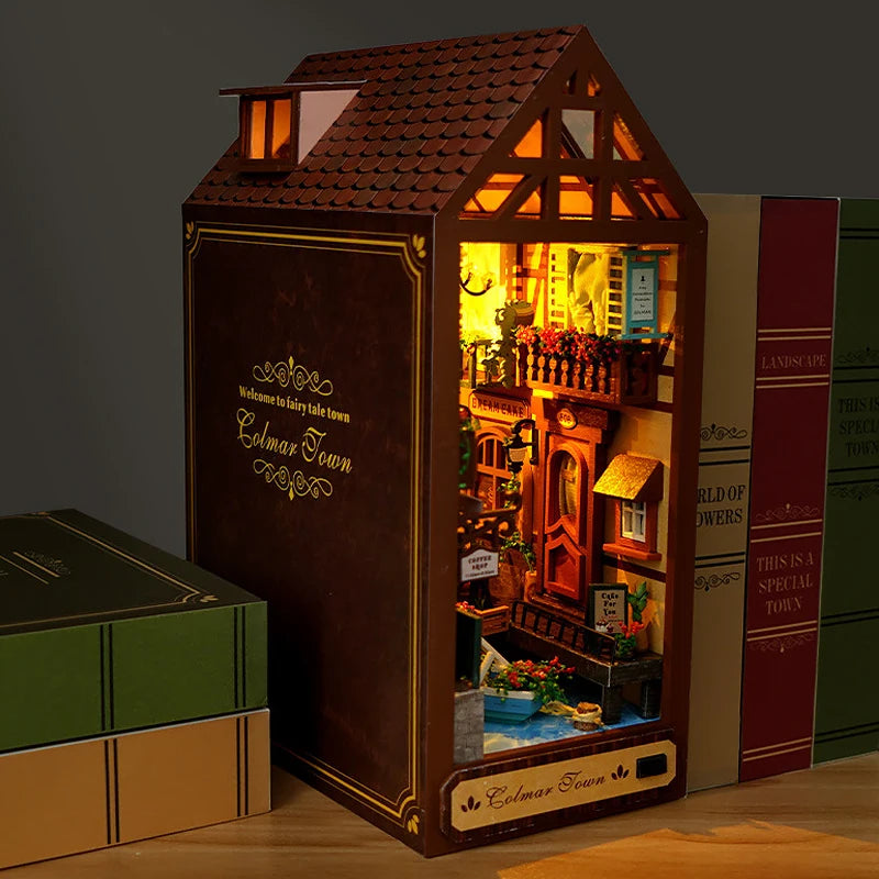 DIY Book Nook Kit Miniature Doll House With LED Light 3D Puzzle Model