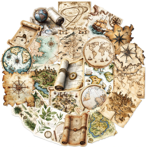 World Map Travel Stickers 50Pcs Vintage Gothic Graffiti Decor For Junk Journals Crafters