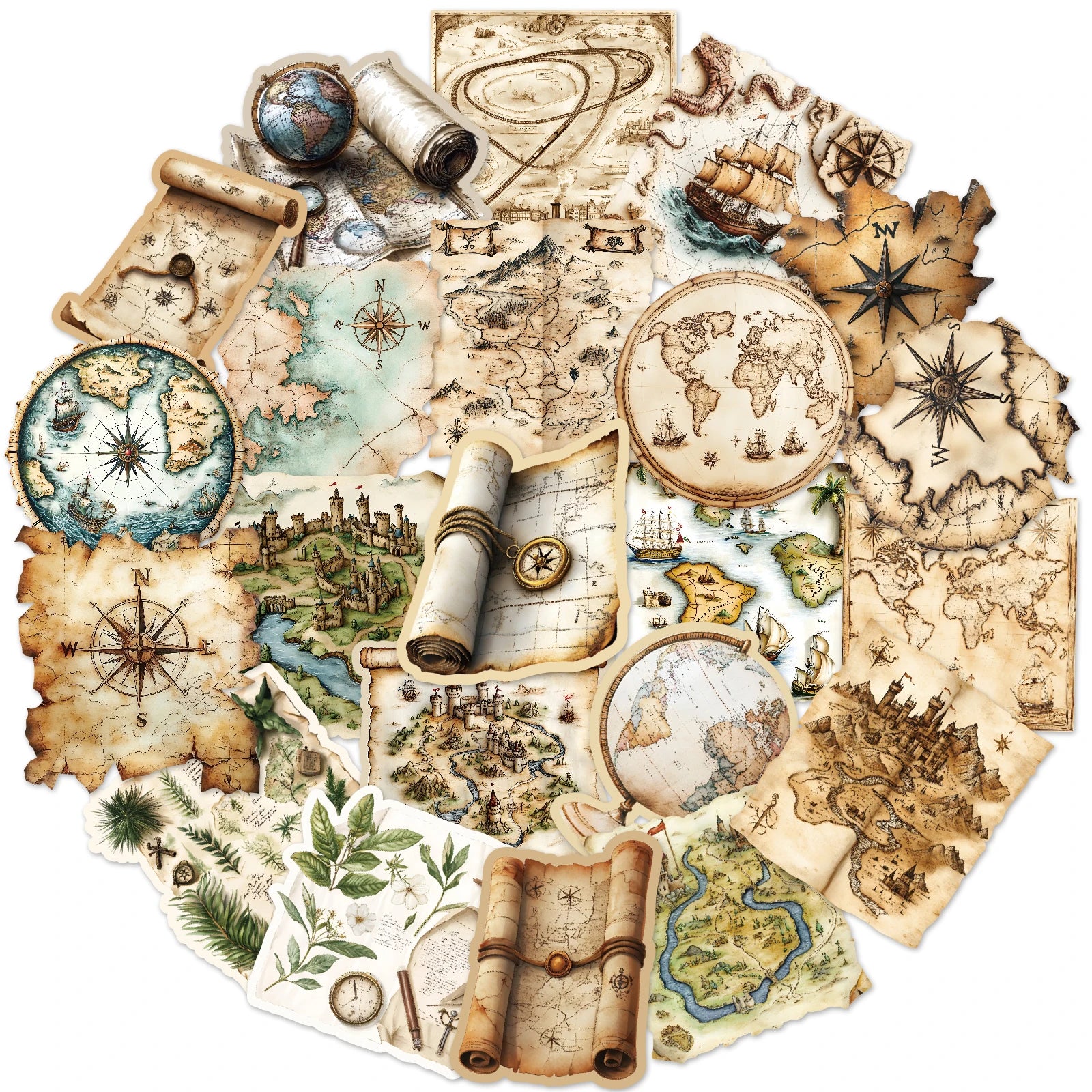 World Map Travel Stickers 50Pcs Vintage Gothic Graffiti Decor For Junk Journals Crafters