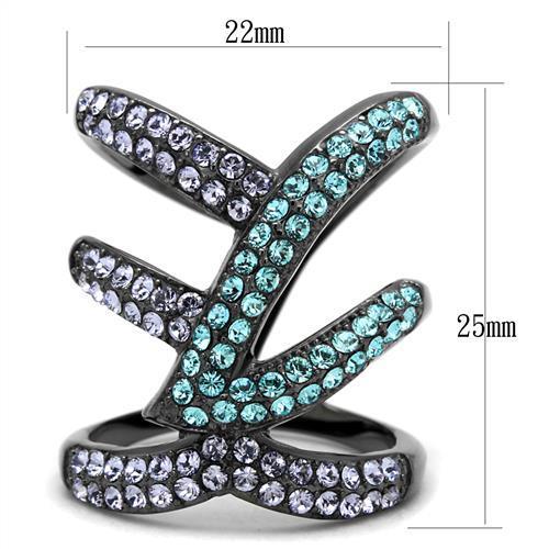 Multicolor Crystal Pave Ring - Black Stainless Steel Statement Ring