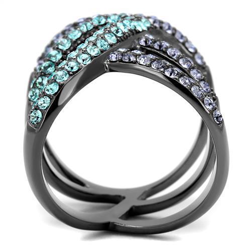 Multicolor Crystal Pave Ring - Black Stainless Steel Statement Ring