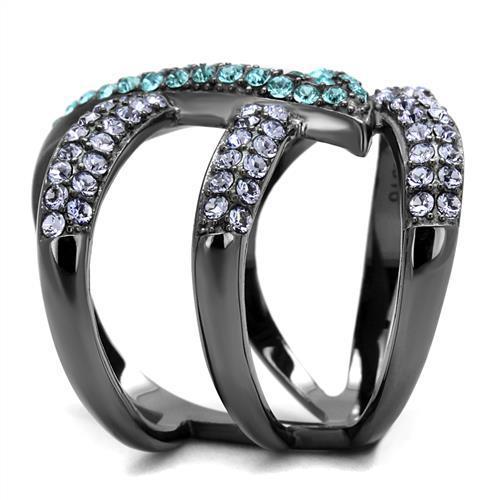 Multicolor Crystal Pave Ring - Black Stainless Steel Statement Ring