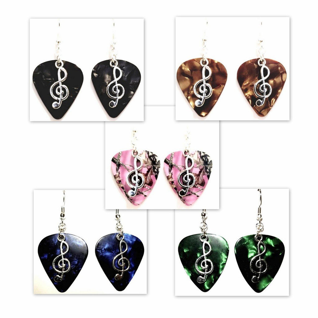 Handmade Guitar Pick Earrings | Treble Clef