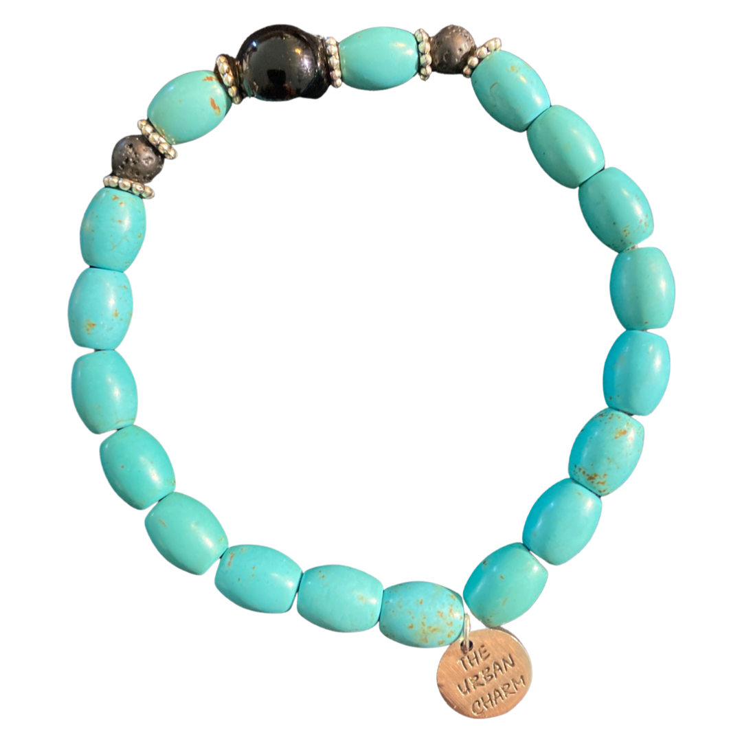 Turquoise, Black Onyx and Black Lava Rock Bracelet