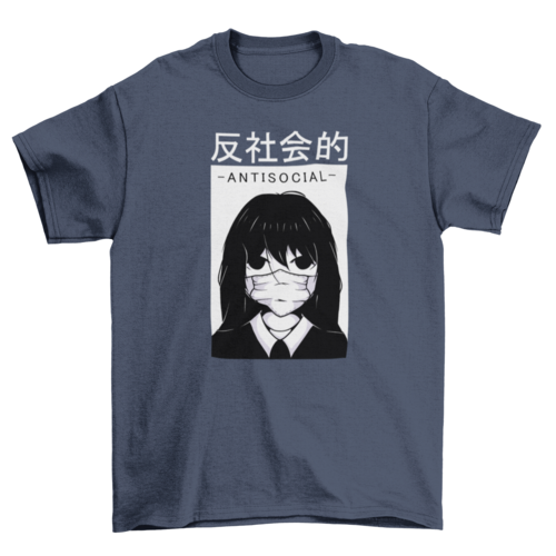 Anime antisocial girl face mask t-shirt