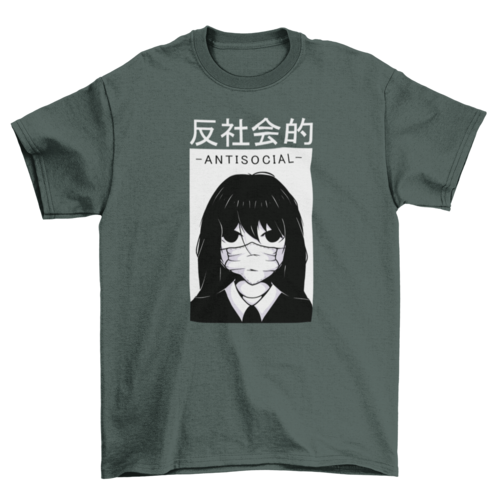 Anime antisocial girl face mask t-shirt