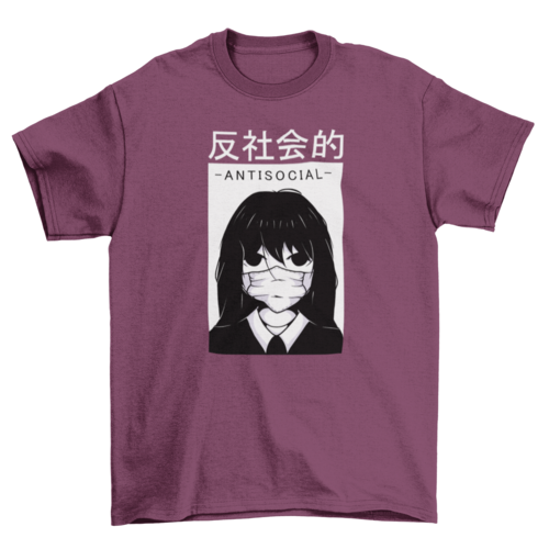 Anime antisocial girl face mask t-shirt