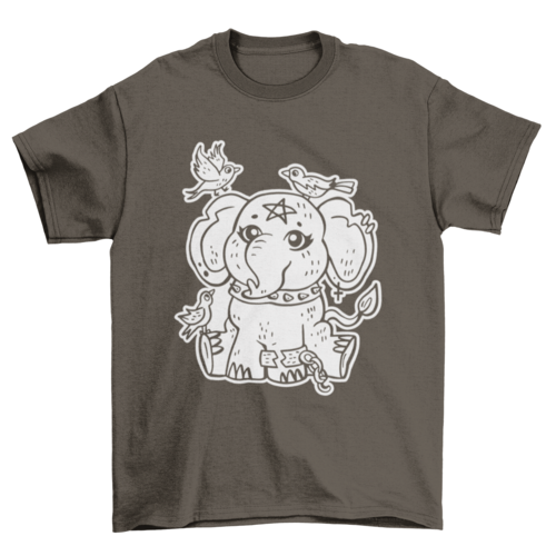 Cool Punk Fashion Goth elephant Surrounded Birds animal t-shirt design