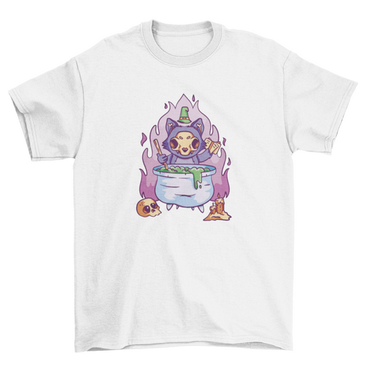 Skull cat witch t-shirt design
