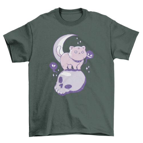 Goth cat animal on skull t-shirt