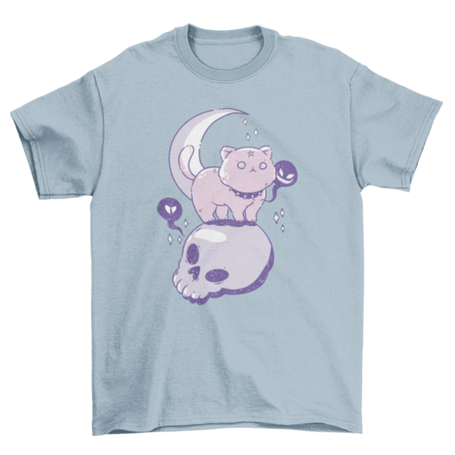 Goth cat animal on skull t-shirt