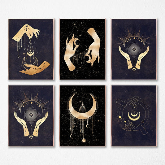 Witchy Wall Decoration Canvas Painting Sun And Moon Celestial Posters