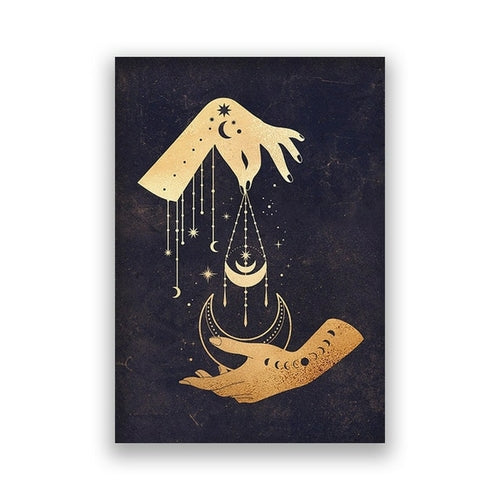 Witchy Wall Decoration Canvas Painting Sun And Moon Celestial Posters
