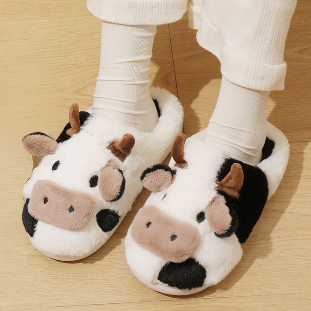 Cow Cotton Slippers Cartoon Animal Slippers Warm Cozy House Slippers