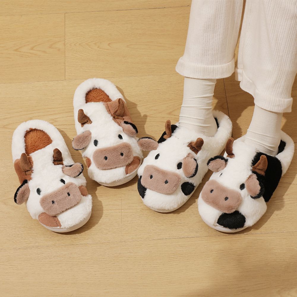 Cow Cotton Slippers Cartoon Animal Slippers Warm Cozy House Slippers