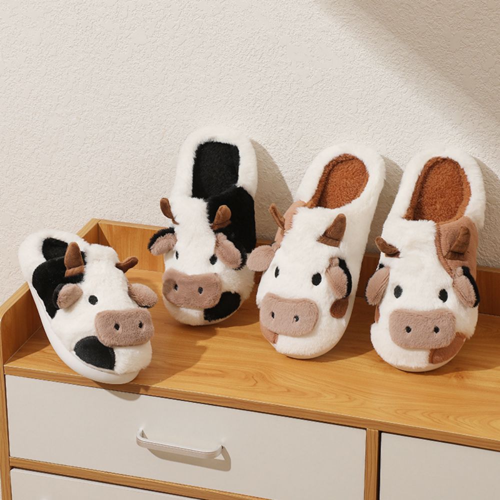 Cow Cotton Slippers Cartoon Animal Slippers Warm Cozy House Slippers