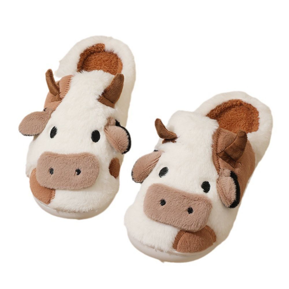 Cow Cotton Slippers Cartoon Animal Slippers Warm Cozy House Slippers