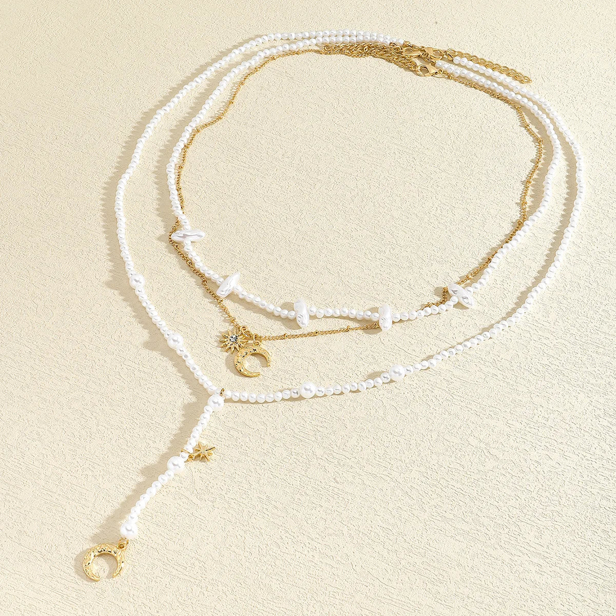 ZAA Multilayer Imitation Pearls Moon And Star Pendant Necklaces for Women Elegant Banquet Party Jewelry Gifts