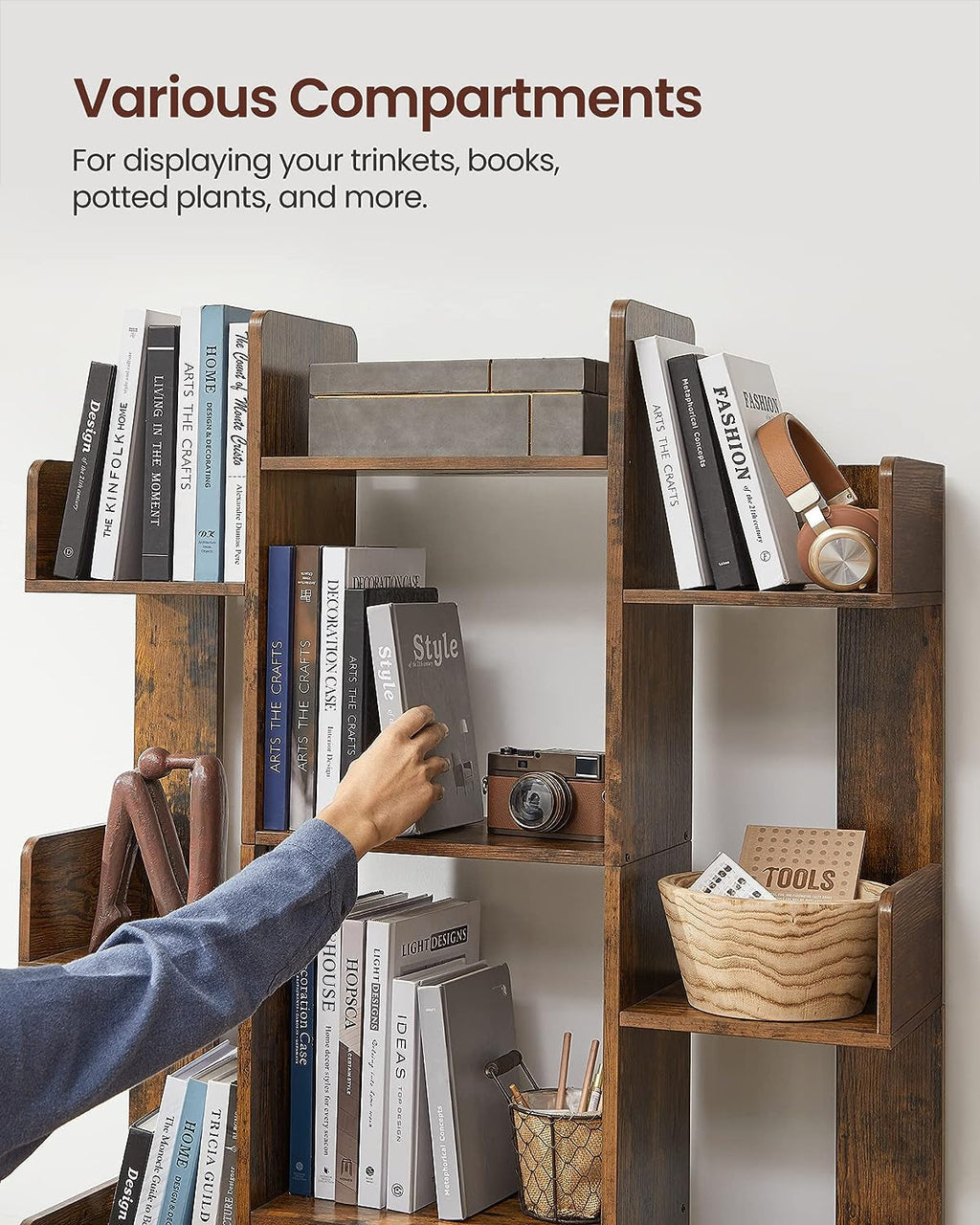 Bookshelf, Tree-Shaped Bookcase with 13 Storage Shelves, Rounded