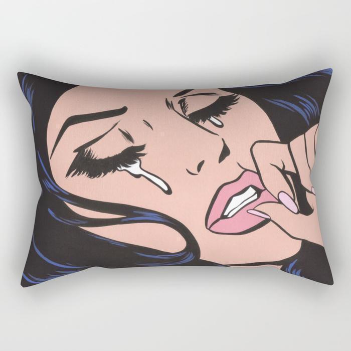 Crying Girl Rectangle Pillow Double Sided Print Faux Down Insert Oversized Throw Pillow For Bed Or Sofa Gothic Decor