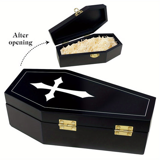 [Gothic Coffin Jewelry Box] 1pc Gothic Coffin Jewelry Box - Elegant Funeral-like Design, Recycled Wood Construction, Secure Golden Latch Closure - Wedding, Halloween Gift, Everyday Jewelry Storage - Vintage Gothic Decor Box,